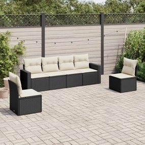 3251143 vidaXL Set mobilier de grădină cu perne, 6 piese, negru, poliratan