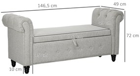 HOMCOM Banca cu depozitare, canapea cu două funcții în material textil aspect lin cu picioare de lemn 146,5 x 49 x 72 cm gri | Aosom Romania
