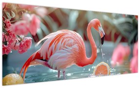 Tablou - Flamingo în iaz (120x50 cm)