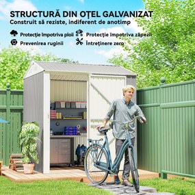 Outsunny Depozit de Grădină Înalt de 3.51m² din Oțel Galvanizat cu Guri de Ventilație, Căsuță de Grădină cu Ușă Blocabilă, Acoperiș Înclinat, Mănuși, Depozit pentru Unelte, 209x177x236 cm, Argintiu Gri | Aosom Romania