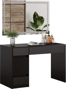 Masuta machiaj cu Oglinda LED si 5 Sertare pentru Cosmetice, Set Masa toaleta 120 cm, Negru, masuta cosmetica, vanity - SEN256