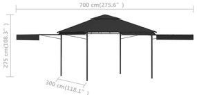 Pavilion cu acoperis dublu extins 3x3x2,75 m antracit 180 g m   Antracit