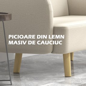 HOMCOM Canapea Modernă Scandinavă, Canapea cu 2 Locuri, Brațe, și Picioare din Lemn, 140x74x79 cm, Alb Crem | Aosom Romania