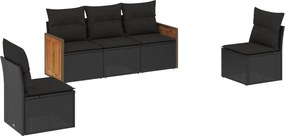 vidaXL Set mobilier de grădină cu perne, 5 piese, negru, poliratan