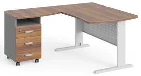 Statie de lucru de colt Manager 140 x 160 cm, stânga, nuca warmia / gri