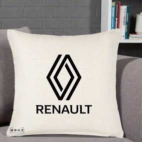 Perna Personalizata cu emblema Renault, 40x40 cm, Crem Reliefat, Husa Detasabila, Perna Inclusa, BEKZ®