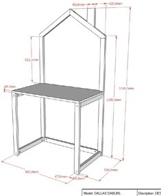 Birou în formă de Căsuță, Antracit, Pin Masiv – Dallas – Vipack