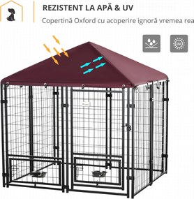 PawHut Cusca Exterior Caini cu Lacăt 2 Boluri Pivotante Acoperiș Detașabil Negru și Roșu Rezistent la Intemperii | Aosom Romania