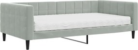 vidaXL Pat de zi cu saltea, gri deschis, 100x200 cm, catifea