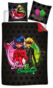 Miraculos: Buburuza și Motan Noir Lucky set de lenjerie de pat 140×200cm, 65×65 cm