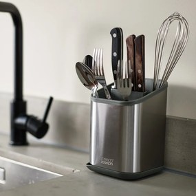 Scurgător de vase argintiu lucios pentru tacâmuri din oțel inoxidabil 11x11,5 cm Duo Steel – Joseph Joseph