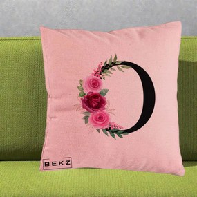 Cadou Personalizat - Perna Personalizata Monograma Florala Litera O, 40x40 cm, Roz, Husa Detasabila, Perna Inclusa, BEKZ®