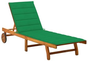 Sezlong de gradina cu perna, lemn masiv de acacia 1, Verde, 200 x 63 x 85 cm