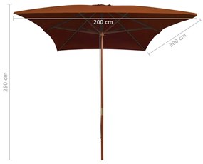 Umbrela de soare, exterior, stalp lemn, caramiziu, 200x300 cm Terracota