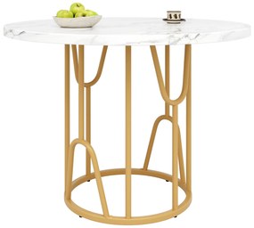 Masă rotundă pentru 4 persoane, Alb+Auriu | Aosom Romania