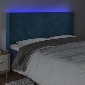 Tablie de pat cu LED, albastru inchis, 203x16x118 128cm catifea 1, Albastru inchis, 203 x 16 x 118 128 cm