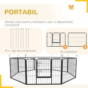 PawHut Tarc pentru Câini 8 Piese Modulare, Oțel, Ideal pentru Interior/Exterior, 80x60 cm, Negru | Aosom Romania