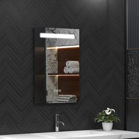 HOMCOM Oglindă de baie cu lumină LED 70x50 cm cu 3 culori de lumină, funcție anti-aburire, funcție memorie, IP44 | Aosom Romania