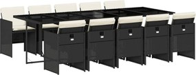 vidaXL Set mobilier de exterior cu perne, 11 piese, negru, poliratan