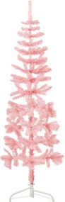 vidaXL Jumătate brad de Crăciun subțire cu suport, roz, 120 cm