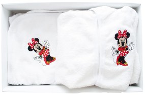 Set de baie pentru bebelusi, cu 3 piese, brodat cu Minnie Mouse, Alb- SDB-07