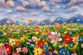 Tapet pictură în ulei flori sălbatice