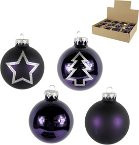 Set 12 bucati decoratiuni de Craciun PURPLE JOY din sticla 7,5 cm, violet