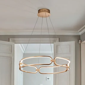 Lustra LED suspendata design ultra-modern, dimabila cu telecomanda, 60cm Colette auriu roze