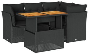 3326918 vidaXL Set mobilier de grădină cu perne, 5 piese, negru, poliratan