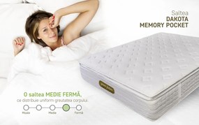 Saltea Ortopedica, Dakota, 160x200x34 cm, Arcuri Pocket, 5 cm spuma Memory, 7 Zone de Confort, fermitate medie