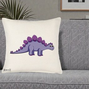 Perna Personalizata Stegozaur Mov, 40x40 cm, Crem Reliefat, Husa Detasabila, Perna Inclusa, BEKZ®