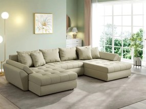 Colțar extensibil dumonde cu ladă de depozitare si sezut confortabil din spuma high-density, Loana U Enjoy Camel 355x185 cm