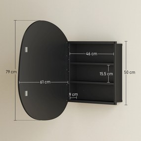 HOMCOM Dulap Baie cu Oglindă și 3 Rafturi, 61x12x79 cm, Formă Neregulată, Dulap Montabil pe Perete, Negru | Aosom Romania