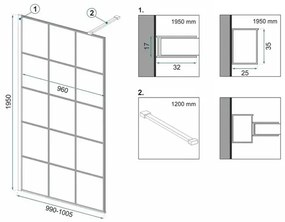 Paravan de dus tip Walk-in Rea Bler-1 100x195 cm profil negru