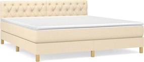 vidaXL Pat box spring cu saltea, crem, 160x200 cm, material textil