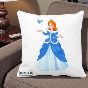 Perna Personalizata Printesa Albastra cu Pasare, 40x40 cm, Alba Mata, Husa Detasabila, Perna Inclusa, BEKZ®