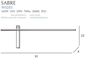 Aplica de perete LED SABRE negru, 91cm W0283 MX