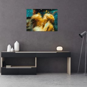Tablou pe sticlă - Îngerii sărutăndu-se (70x50 cm)