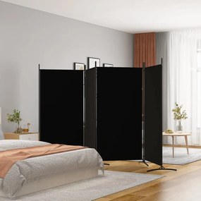 Paravan de cameră cu 4 panouri, negru, 346x180 cm, textil