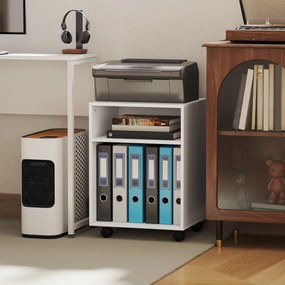 HOMCOM Dulap pentru Imprimantă cu Roți și 2 Rafturi 40x35x55.5 cm, Alb | Aosom Romania