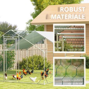 PawHut Coteț pentru găini, țarc exterior pentru găini, cu prelată rezistentă la UV, plasă din oțel, distribuitor de hrană, pentru 12-18 găini | Aosom Romania