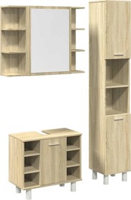 vidaXL Set mobilier de baie, 3 piese, stejar sonoma, lemn prelucrat