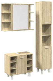 3324976 vidaXL Set mobilier de baie, 3 piese, stejar sonoma, lemn prelucrat