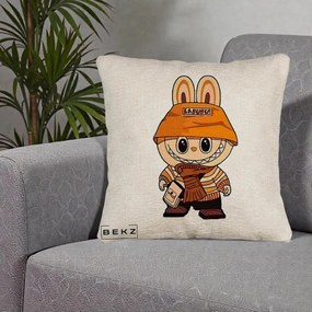 Perna Personalizata Labubu Streetwear Portocaliu, 40x40 cm, Bej Canapea, Husa Detasabila, Perna Inclusa, BEKZ®