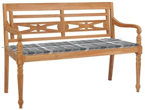 vidaXL Bancă Batavia cu pernă gri model carouri 120 cm lemn masiv tec
