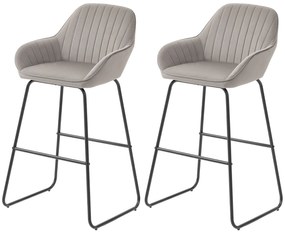 HOMCOM Set de 2 scaune de bar, Scaune de bar cu tapițerie și spumă, Scaune căptușite cu picioare metalice, Gri | Aosom Romania