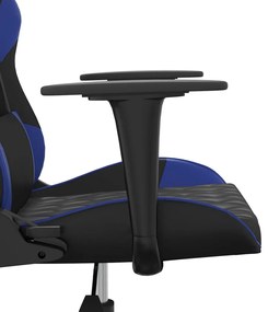 Scaun de gaming de masaj, negru si albastru, piele ecologica 1, Negru si albastru, Fara suport de picioare