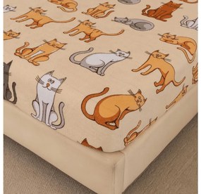Cearsaf Cocolino microplus cu elastic COLORED CATS 90x200 cm crem