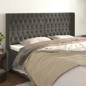 vidaXL Tăblie de pat cu aripioare gri închis 183x16x118/128 cm catifea