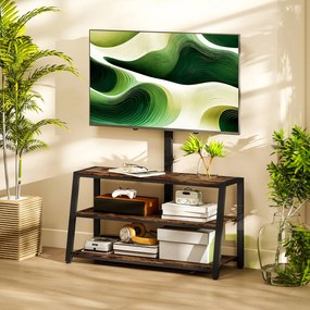 HOMCOM Comodă TV cu suport pentru televizoare de 81-178 cm, rafturi deschise, unghi reglabil 35°, 108x41x135cm, maro | Aosom Romania